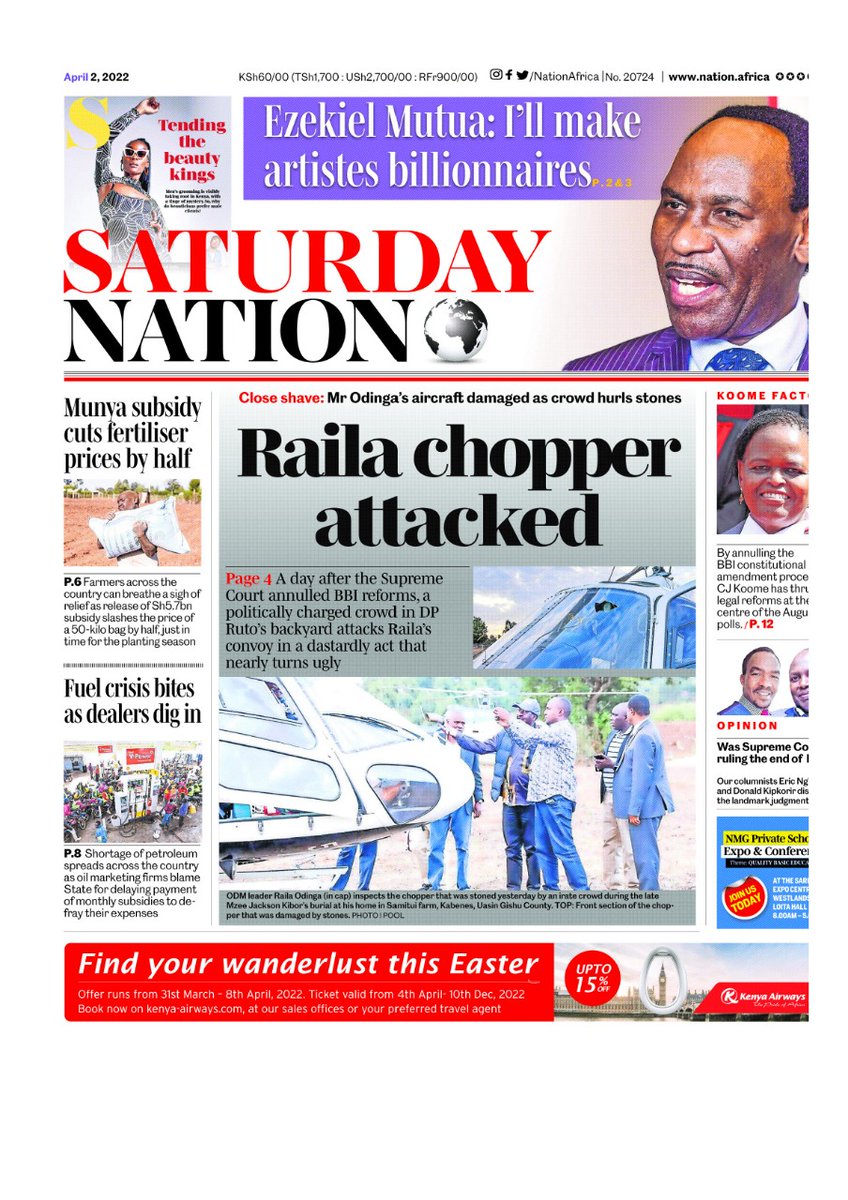Raila chopper attacked
epaper.nationmedia.com/Kenya