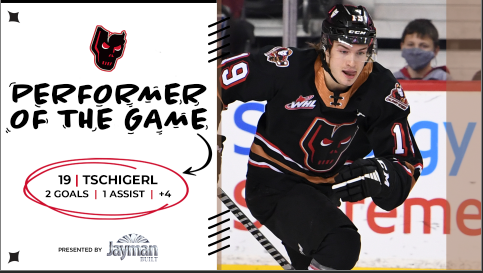WHLHitmen's tweet photo. With 3 points in tonight 5-2 win over the Broncos, Sean Tschigerl is your @JaymanBUILT Performer of the Game!
#PerformanceLivesHere https://t.co/NmAbmqKeIV