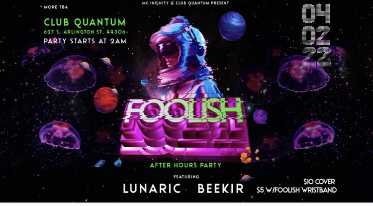 I'm playing live now from Club Quantum tonight!  Party will go until 6am EST. FOOLISH after party ft. LUNARIC    BEEKER twitch.tv/davedelirium