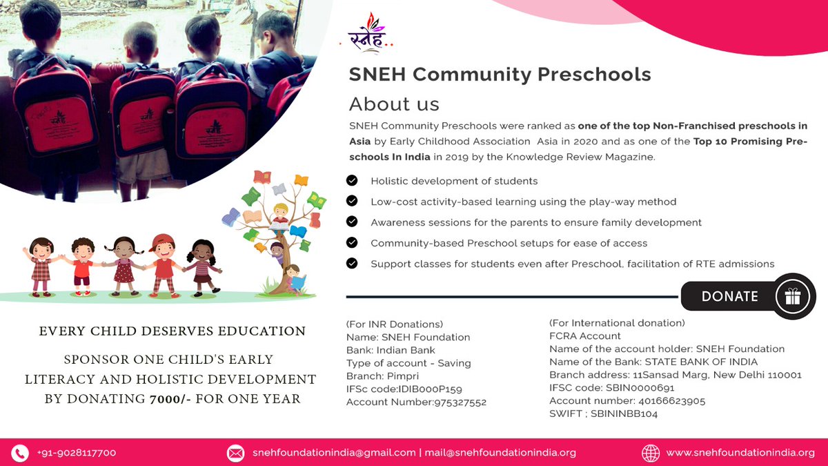 ShraddhaDeo (@shraddhadeo15) on Twitter photo This Gudi Padwa, gift a child an opportunity to learn with <a href="/SNEHFoundation/">SNEH Foundation</a>
Preschool Sponsorship 2022-23 is here✨️Make the most of it🤟 This Gudi Padwa, gift a child an opportunity to learn with <a href="/SNEHFoundation/">SNEH Foundation</a>
Preschool Sponsorship 2022-23 is here✨️Make the most of it🤟