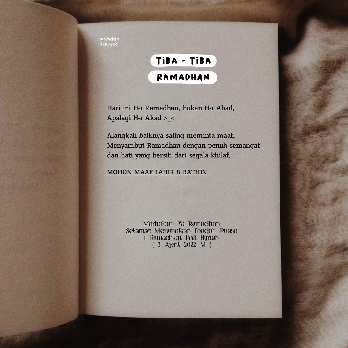 Wahdahsayyed's tweet image. Ramadhan tiba.. Ramadhan tiba..
Tiba-tiba Ramadhan.. Tiba-tiba Ramadhan🌿

#syarifah #assegaf #sayyed #sayyid #syarifahsayyed #syarifahsayyid #ahlulbait #dzurriyahrasul #dzurriyahrosul #rasulullah #rasulullahsaw #nabimuhammad #nabimuhammadsaw
