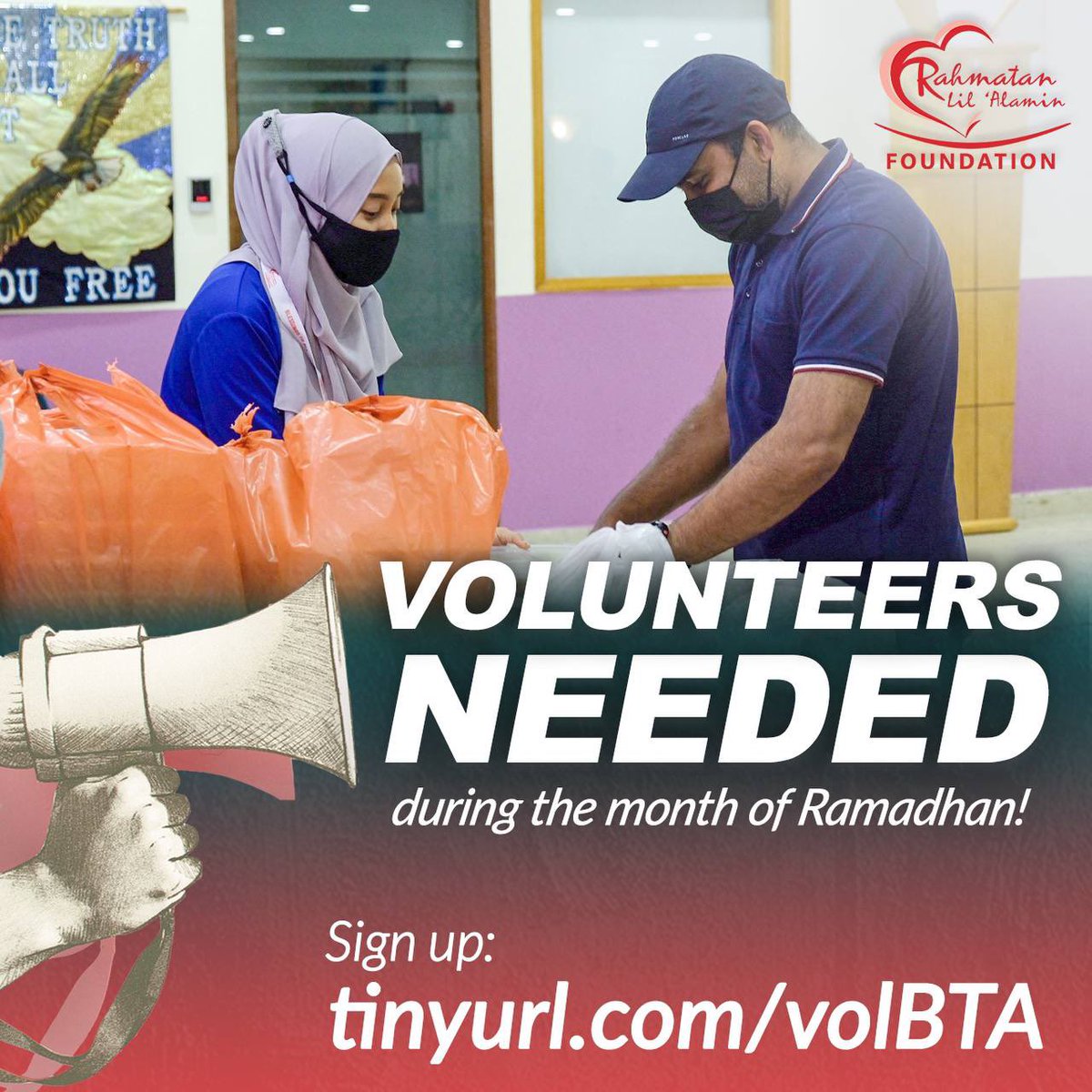 Are you looking for a place to volunteer during the month of Ramadhan? 🌙✨

 📢 We are looking for volunteers to support distributing the gift bags at selected locations on weekends during Ramadhan!

If you are interested or to know more details, visit tinyurl.com/volBTA ✨