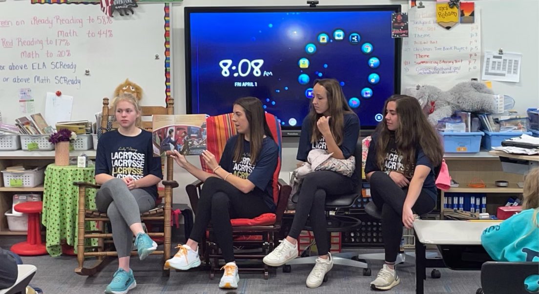 spartvikings's tweet photo. SHS Lady Vikings Lacrosse reads to students at Drayton Elementary on Friday morning. #makingadifference
@SCHSL @SHSvikings
@SchoolDistrict7 https://t.co/AWy9WMNCgk