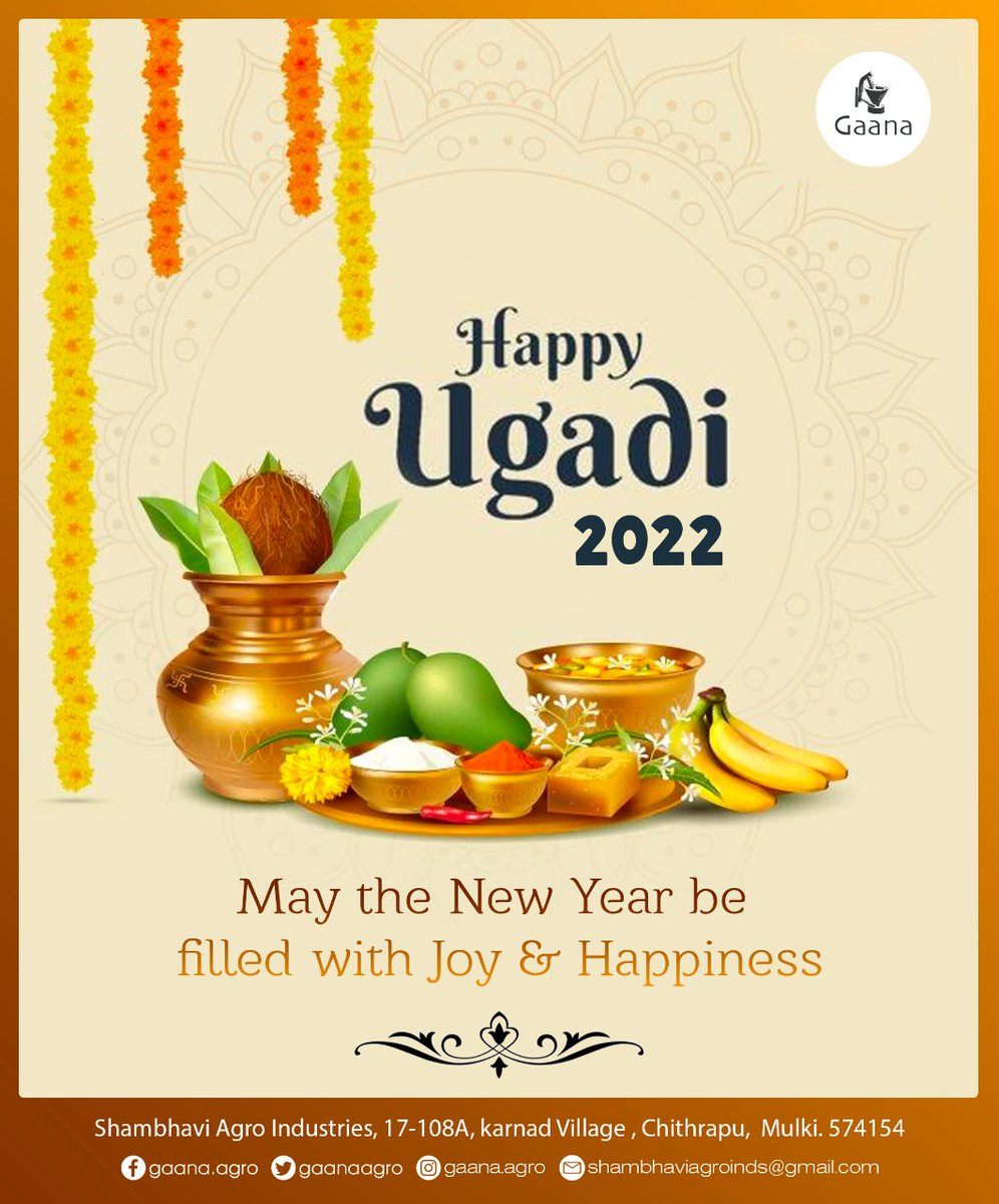 Gaanaagro's tweet photo. Happy Ugadi 2022
May the New Year be filled with Joy &amp; Happiness

#Ugadi2022 #Ugadi #HinduNewYear #HinduNavvarsh https://t.co/wS0BPnShHm
