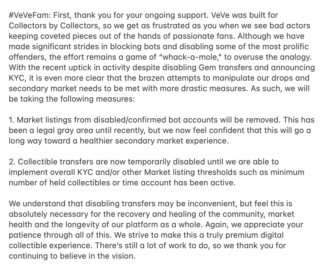 veve_official's tweet image. A word from the team...
