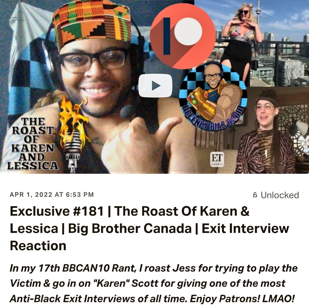 NoirRBR's tweet photo. Exclusive #181 | The Roast Of Karen & Lessica | Big Brother Canada | Exit Interview Reaction #bbcan #bbcan10 #bigbrothercanada #bbcanlf https://t.co/v20fNG0BGA https://t.co/BvB90iILkj
