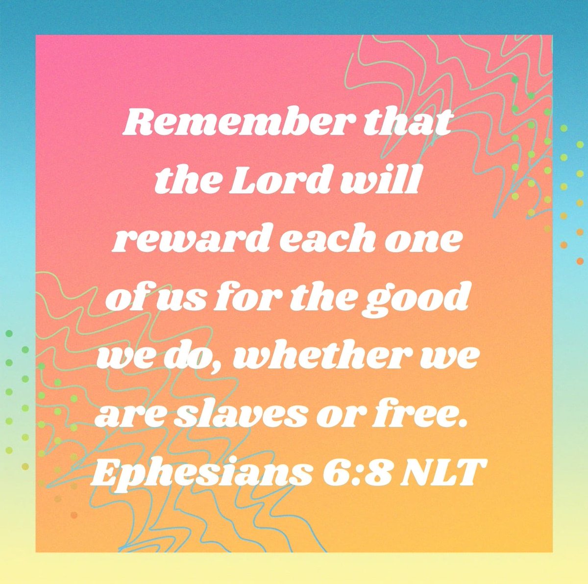 ImpactingYW's tweet photo. Ephesians 6:7-8 NLT
Work with enthusiasm, as though you were working for the Lord rather than for people. REMEMBER that the Lord WILL REWARD EACH ONE of us for the GOOD WE DO, whether we are slaves or free.
#beagiver #godrewards #Believe #jesuslovesyou #impactingyw https://t.co/13xYLvibGU
