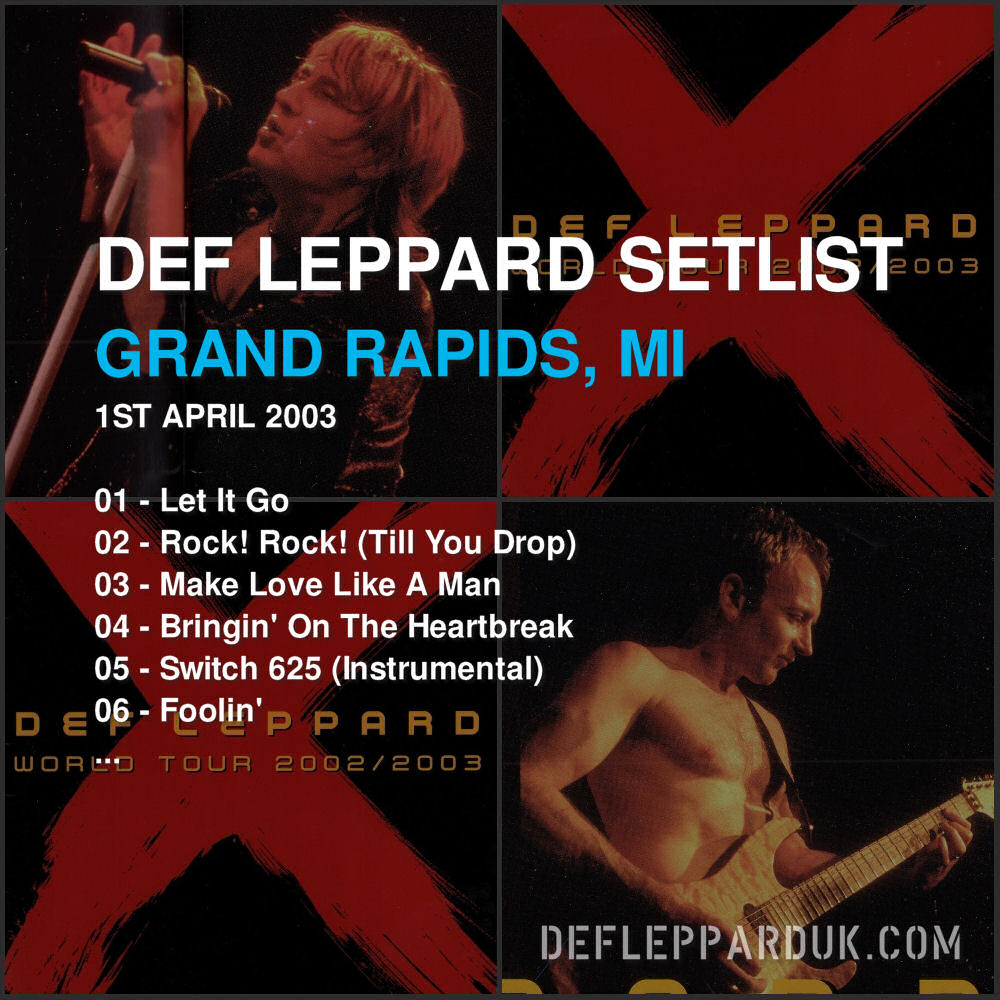 dltourhistory's tweet photo. #DefLeppard #Setlist for show in
#GrandRaids MI USA πΊπΈ 19 Years Ago on this day in 2003
01 - Let It Go
02 - Rock! Rock! (Till You Drop)
03 - Make Love Like A Man...
#defleppardx #JoeElliott
https://t.co/fgNKhzlqqN https://t.co/98tZj8rtIL