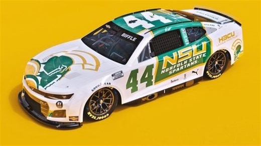Norfolkstate's tweet photo. Norfolk State car will run at Richmond NASCAR race!  -- The Norfolk State University Spartans will be represented on the track in Richmond this weekend on NASCAR Cup driver Greg Biffle’s No. 44 Chevrolet. https://t.co/smZF4qZWSV #Behold https://t.co/nHUaoQEZ5X