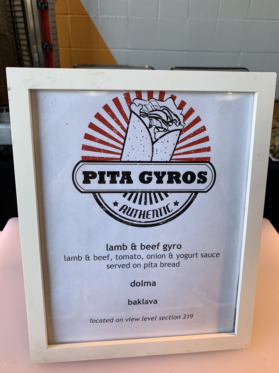 ThirdandKing's tweet photo. The offerings from Pita Gyros include lamb and beef gyros, dolmas and baklava. @TheOrganicCoup has delicious gluten free chicken corn dogs. And of course, there are garlic fries. Always garlic fries. #sfgiants https://t.co/BUzDJ3hzOn