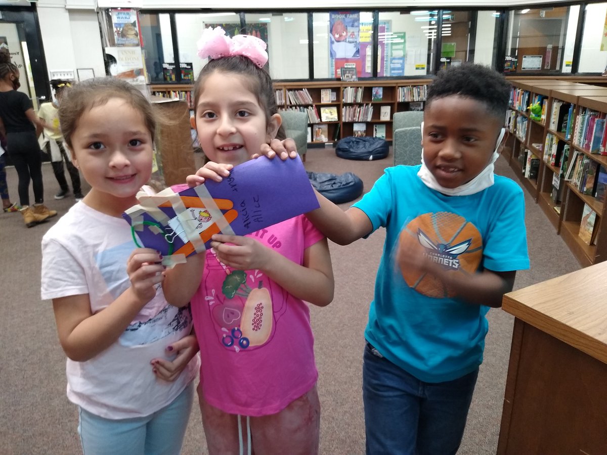 KimDiezel's tweet photo. After reading "Rosie Revere: Engineer," these friends designed a vehicle to transport Rosie safely down a zipline.  Lots of team work, planning, and fun! @rhandrewselem https://t.co/FNOOTNbpQ6