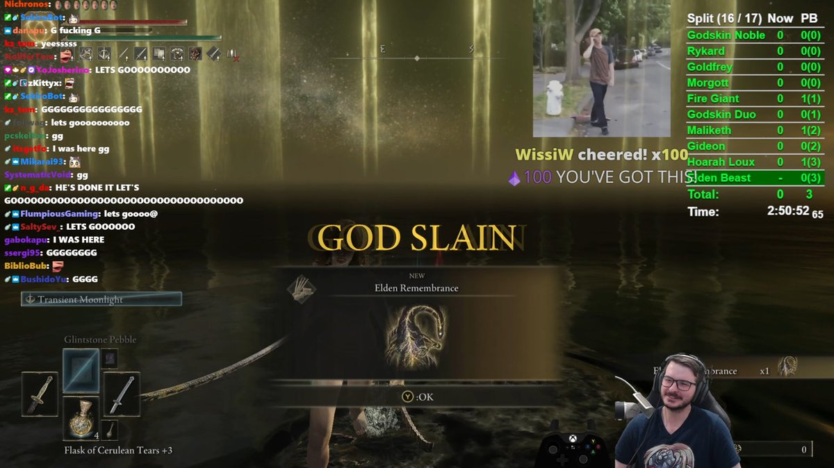 SekiroShadow's tweet photo. WE GOT THE RUN!!!!!!! WORLD'S FIRST NO-HIT/DAMAGE ELDEN RING. SHOUTED MY LUNGS OUT LOL #ELDENRING https://t.co/E46WSlXU3v