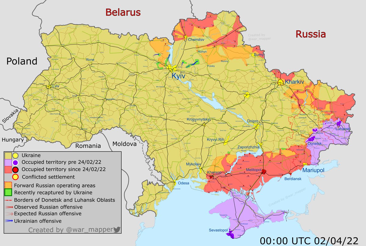 Карта боевых действий: Карта боевых действий. Украина 2 апреля 2022 год