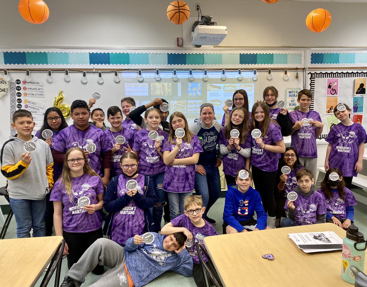 _missmorrison's tweet photo. today was out of this world! morrison’s martians debuted their class tshirts, had a guest reader from Potts’ hotdog restaurant in Nazareth, &amp; were rewarded with an ice cream party from @kellyleszcynski for helping in the high school can drive! what a day!👽💫🌭📚🍦 https://t.co/62n8aW2TrO