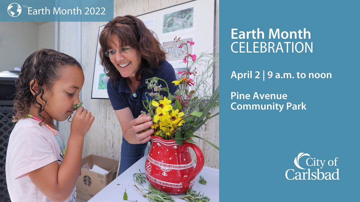 carlsbadcagov's tweet photo. Celebrate 🌎 Earth Month with us!
🕙 April 2, 9 a.m. to noon
📍 Pine Avenue Community Park
🪁 Family friendly activities
♻️Composting workshops
🎸Live music and more!
Learn more https://t.co/6i1ZCrGqCA
#Carlsbad #CarlsbadEarthMonth #earthfriendly #sustainability #funforfamily https://t.co/T0rF5NH5TH