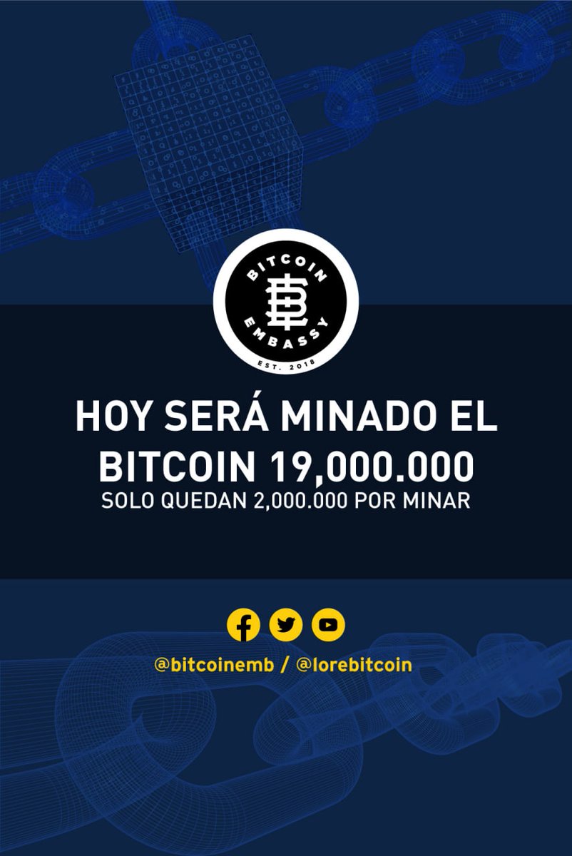 bitcoinemb's tweet photo. El #Btc número 19 Millones fue minado el día de hoy. 🥳👷♂️👷♀️👷
#btcmining #satoshiisback #bitcoinemb https://t.co/ZVjqebHvCD