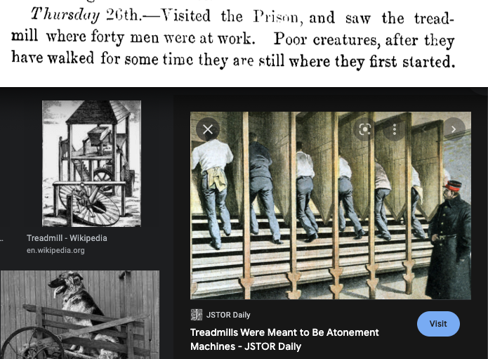 SwetrPocketRift's tweet photo. Was reading the journal of Kahkewaquonaby (Peter Jones) and came across an entry (from his visit to England) about the Sisyphean misery of incarcerated operators of… a treadmill? I wasn’t aware this was a thing? But I looked it up. Wow. https://t.co/2fBXP8aym9 https://t.co/OklpkdpXkW