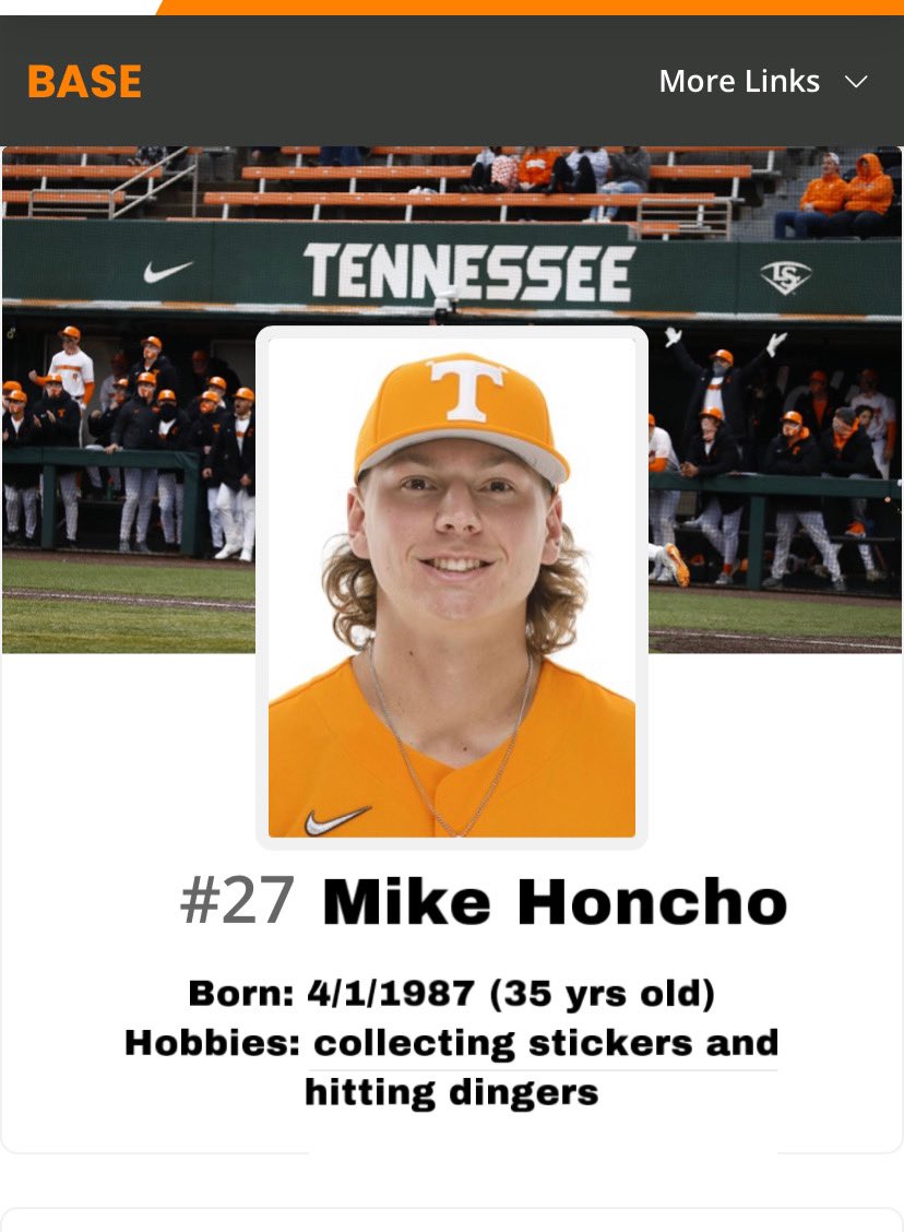 MustardBottle3's tweet photo. My new favorite @Vol_Baseball player! @BarstoolTenn #MikeHoncho https://t.co/29eeNQWfwa