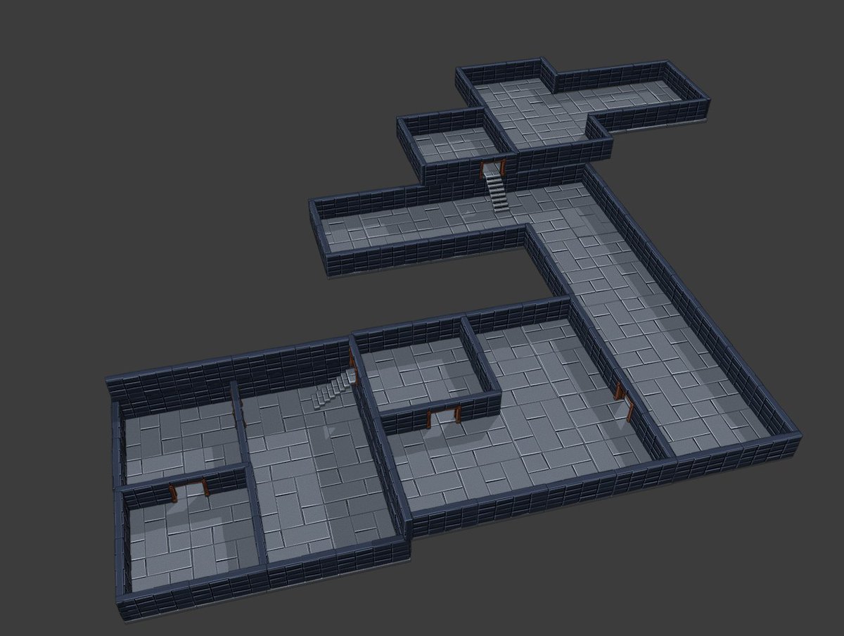 ProfitzTV's tweet photo. More dungeon work. Different wall colors as samples.  Added some stairs in a mock dungeon. My wife helped me with the floor design. It's like our bathroom tile. :) 

#Unity3d #Blender3d #3dmodeling #TheBaldDev #GameDev #IndieDev #Dungeon #DungeonDesigning #FantasyWorld #Lowpoly https://t.co/RlTV9k101c