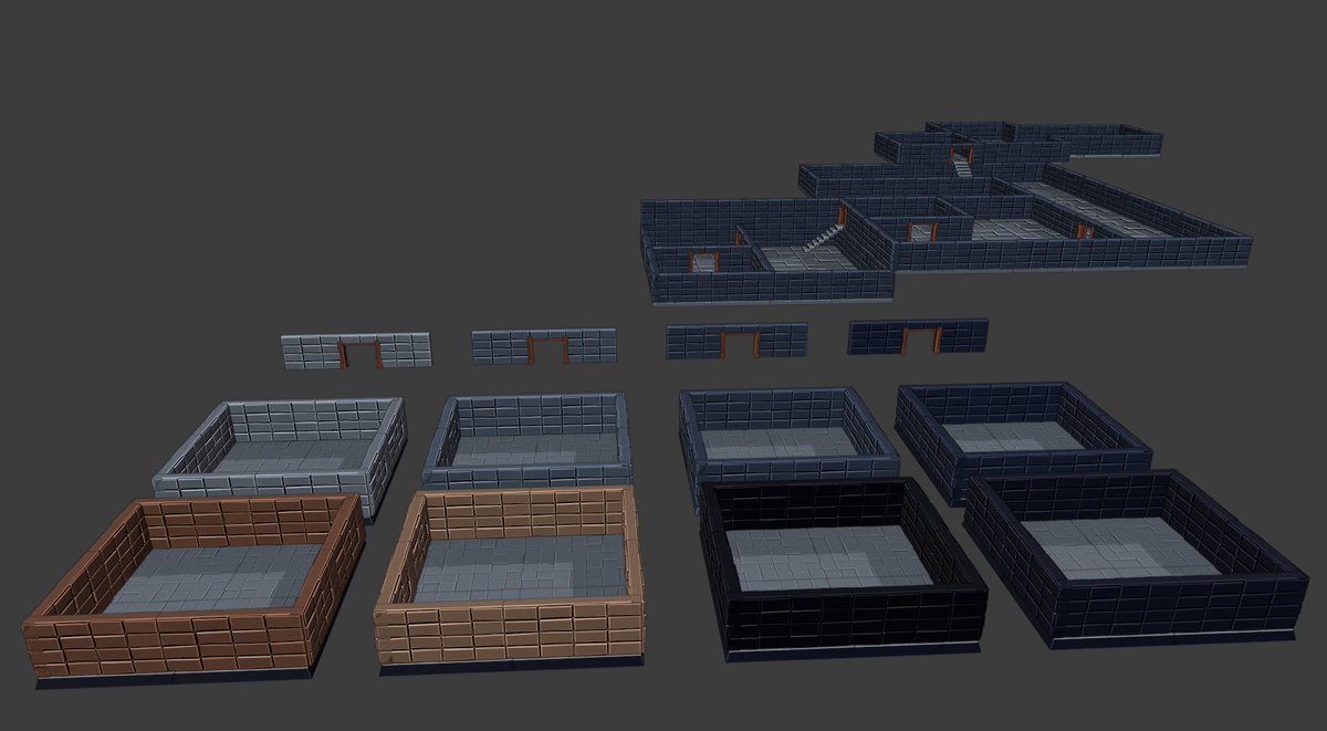 ProfitzTV's tweet photo. More dungeon work. Different wall colors as samples.  Added some stairs in a mock dungeon. My wife helped me with the floor design. It's like our bathroom tile. :) 

#Unity3d #Blender3d #3dmodeling #TheBaldDev #GameDev #IndieDev #Dungeon #DungeonDesigning #FantasyWorld #Lowpoly https://t.co/RlTV9k101c