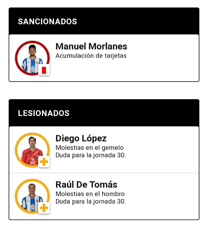 REAL SOCIEDAD VS ESPANYOL

La Real quiere seguir afianzando Europa y el Espanyol ganar para escalar puestos. Superior la Real Sociedad.

⬆️ Silva y Darder

🔔Isak y Puado

🚨 Zaldua y RDT