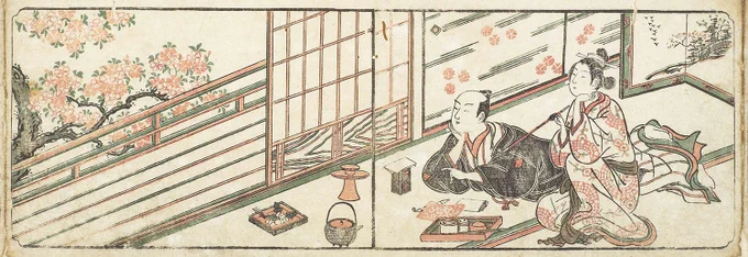 桜の花が満開なのも見応えがあるけれど、若くて柔らかそうな青葉が出てきて花と混じり合い、風で揺れるその姿も爽やかで思わず深呼吸したくなります。好きな人と見ればもっと澄んだ気持ちになる。

石川豊信『色系図』日文研所蔵 
