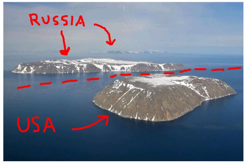 JackPosobiec's tweet image. MAP BREAK 

US-Russia Border

Little Diomede Island, Alaska