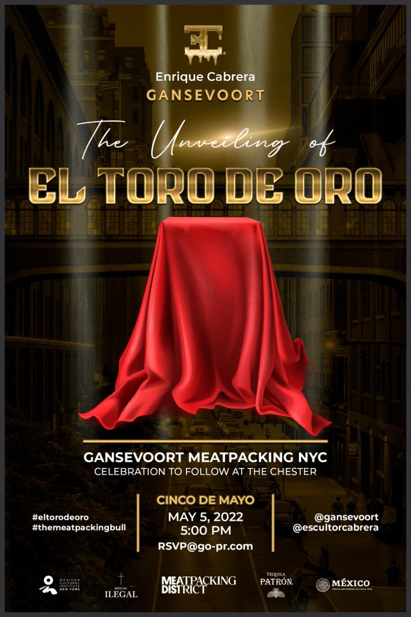 escultorcabrera's tweet photo. Los espero a todos este próximo 5 de Mayo en #Gansevoort en el corazón de #Meatpackingdistrict #NewYork a la develacion de mi nuevo proyecto #ElTorodeOro estará en exposición por un año esperando recibir a 100 millones de turistas de todo el 🌎
Dedicado a mis Padres. 🙏 https://t.co/pgZqXcuEBX