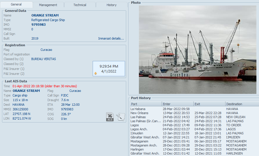 FlconEYES's tweet photo. ⚓️#ORANGESTREAM #IMO9795983
Régimen compra otro barco refrigerado desde el imperio que lo bloquea🇺🇸🔥 El #EMBARGO 
Ruta: New Orleans-Hab entró el #28Mar
1er viaje a Cuba
Pollo x croquetas #PRODAL cárnicos y lácteos para los Hoteles. 
#HappeningNow #OSINTCuba #cubarcos #Cuba #1Abr https://t.co/9mbqQztuPT