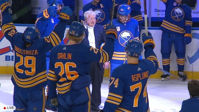 Conquest's tweet photo. What an All-Time Legend. The King of Kings. You got your flowers tonight, RJ. You got your flowers. #Sabres https://t.co/8cZczidGzP