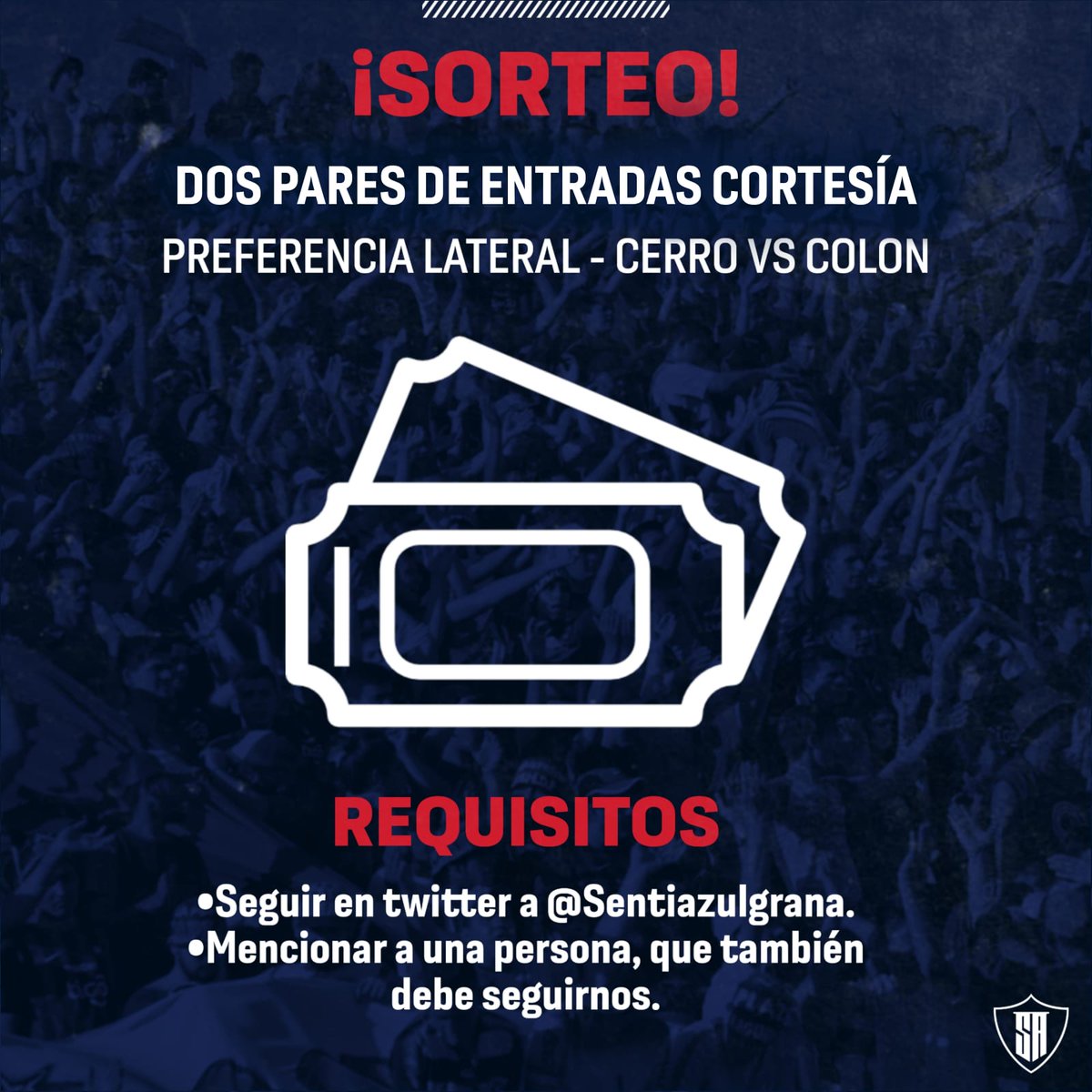 SORTEO!
TE REGALAMOS PARES DE ENTRADAS PARA EL PRIMER PARTIDO DE LIBERTADORES EN LA OLLA 🔵🔴🏟️
Para Participar:
- RT Y LIKE A ESTE TUIT. 
- MENCIONA A TU COMPAÑERO/A DE CANCHA. 
- LOS DOS DEBEN SEGUIR A <a href="/sentiazulgrana/">Sentimiento Azulgrana</a>! 

Ganadores se publican el jueves 3 a las 19 hs. 💙❤