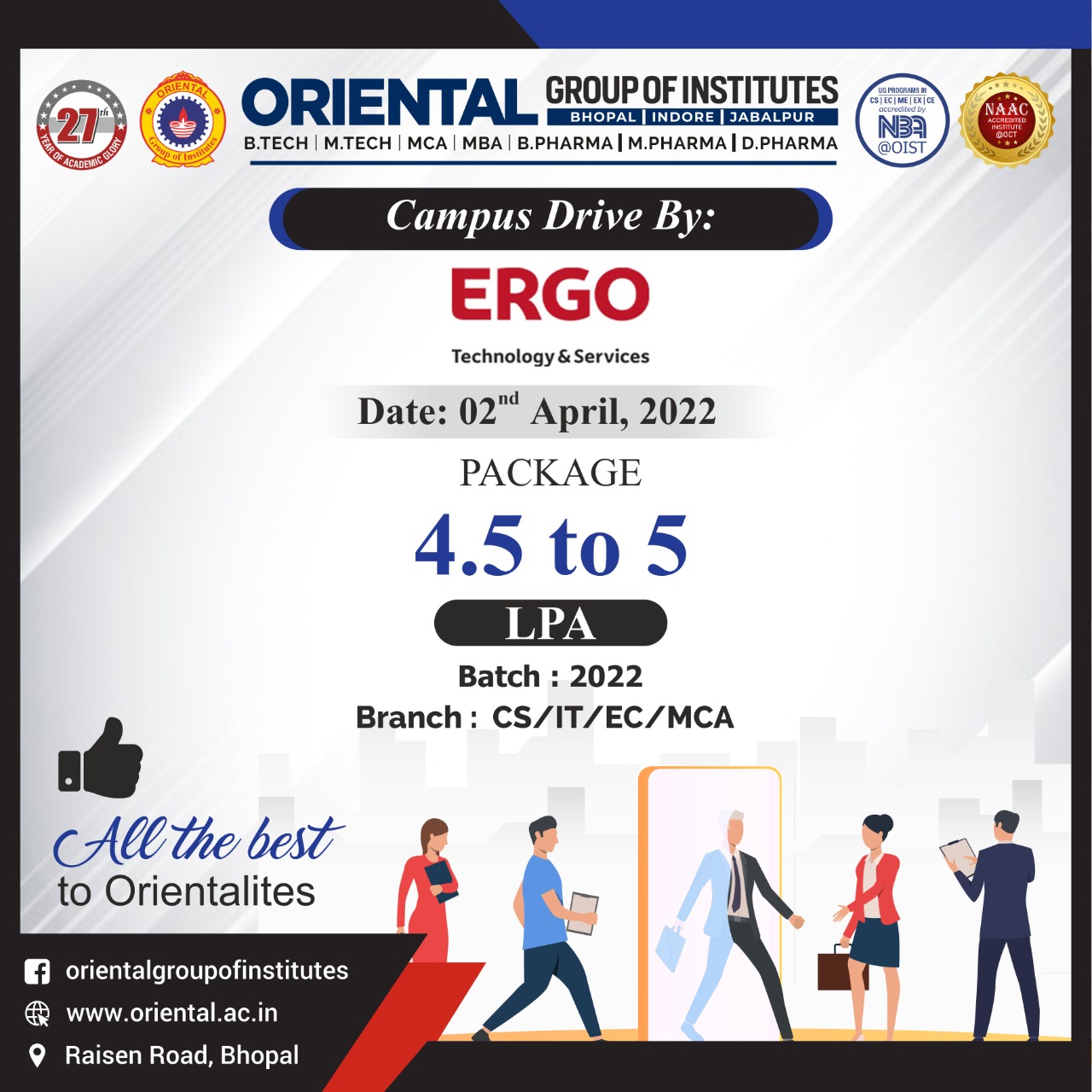 Orientalgroupofinstitutes Orientalgroupofinstitutes Is Organizing A Closed Campus Drive Of Ergo Technology Amp Services Pvt Ltd For Cse It Ec And Mca Students On 02 April 22 We Wish Good Luck