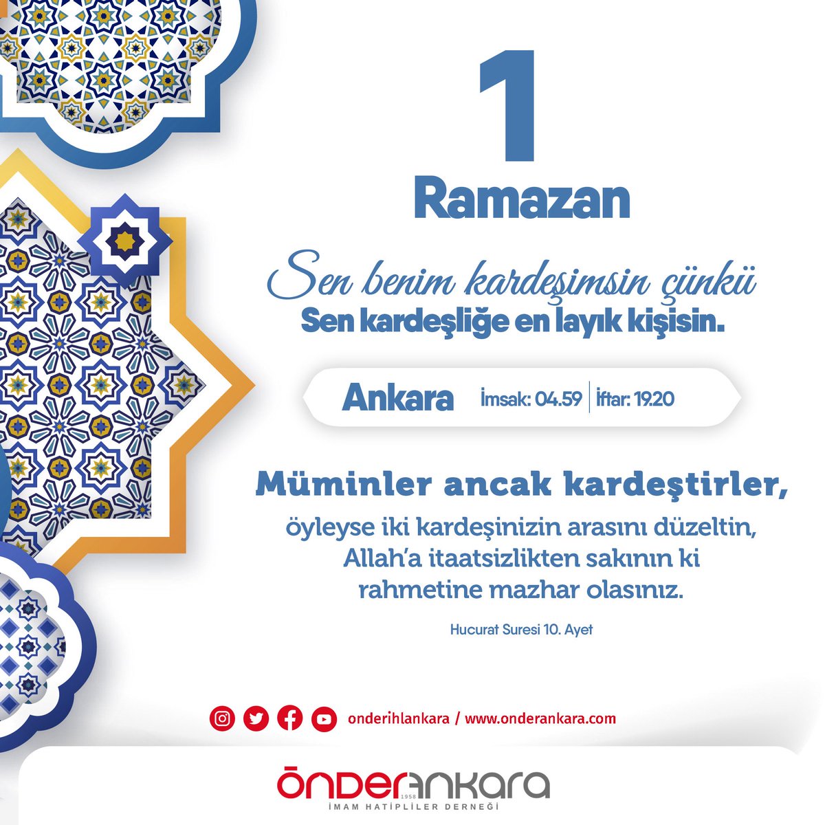 Kardeşim,
Kardeşlerinle aranı iyi tut,
Allah’a itaat et ki kardeşliğimiz daim olsun.
#senbenimkardeşimsin
#önderihlankara
#önder
