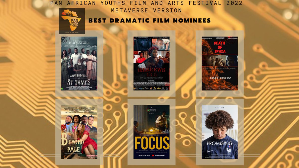 What Happened At St James/ Marc Adebesin/ Nigeria

HEBREWS 13:5/ Nicole Priscilla Lawino/ Uganda

DEATH OF SPAZA/ Zuku/Luzuko Yafele/ South Africa

BEYOND THE PALE/  akeem ogunmilade/ Canada

FOCUS/ Director Tolulope Ajayi/ Nigeria

Promising/Nixon Singa/ France