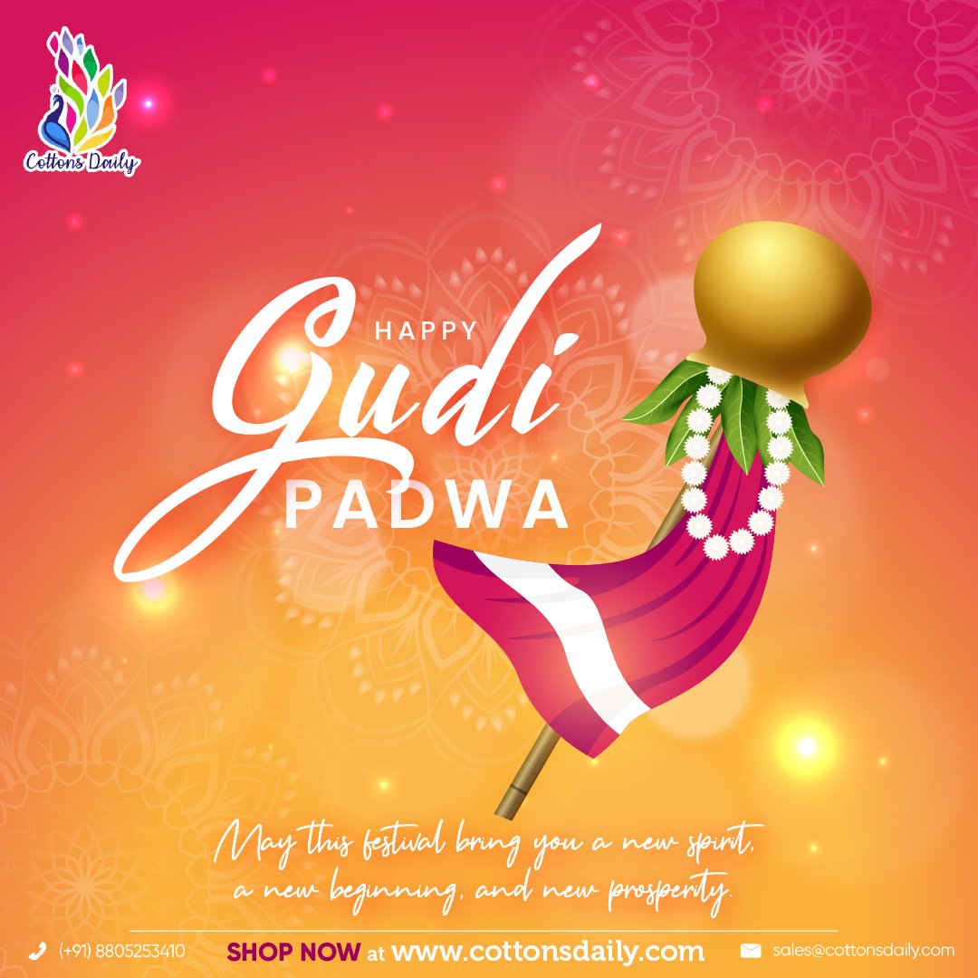 CottonsDaily's tweet photo. May this festival bring you a new spirit, a new beginning, and new prosperity. Wishing you a very Happy Gudi Padwa!

#gudipadwa #newyear #gudipadwa2022 #festival #celebration #greetings #light #onlineshopping #fashion #ethnicwear https://t.co/WRir7rDKqz