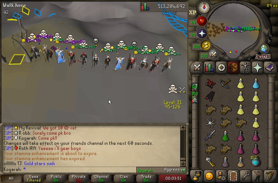 Making our first debut as a brand new multi pking clan: Unkind Men. Watch out wilderness...
