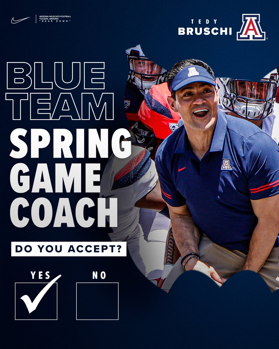 Arizona Football (@arizonafball) on Twitter photo The 2022 Spring Game Coaches are set ✅
<a href="/TedyBruschi/">Tedy Bruschi</a> will coach the blue team 🟦
<a href="/LanceBriggs/">Lance Briggs</a> will lead the red team 🟥
Be sure to get your free tickets today! The 2022 Spring Game Coaches are set ✅
<a href="/TedyBruschi/">Tedy Bruschi</a> will coach the blue team 🟦
<a href="/LanceBriggs/">Lance Briggs</a> will lead the red team 🟥
Be sure to get your free tickets today!