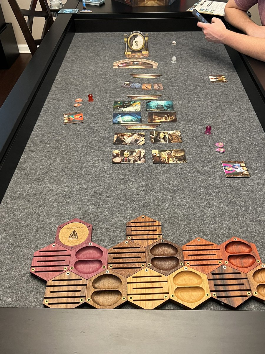 JeremyfilerJf's tweet photo. 3rd Game Night in the last week with this wonderful table. Extremely happy to have such a beautiful table to play games on. @WyrmwoodGaming #ModularGamingTable #BoardGames #DateNight https://t.co/5T7uws2ZTb