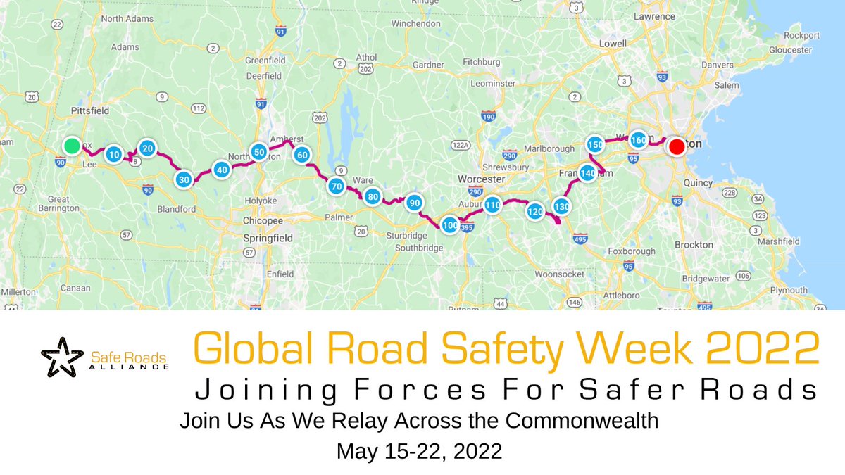 Have you ever wanted to relay across the state? Us too! Join us AND raise awareness for #roadsafety. Thanks to our amazing sponsors for making this possible <a href="/safetyins/">Safety Insurance</a>
<a href="/cmtelematics/">Cambridge Mobile Telematics</a>
<a href="/TravelersMktng/">TravelersMarketing</a>
<a href="/worcesterDA/">Joseph D. Early Jr.</a>