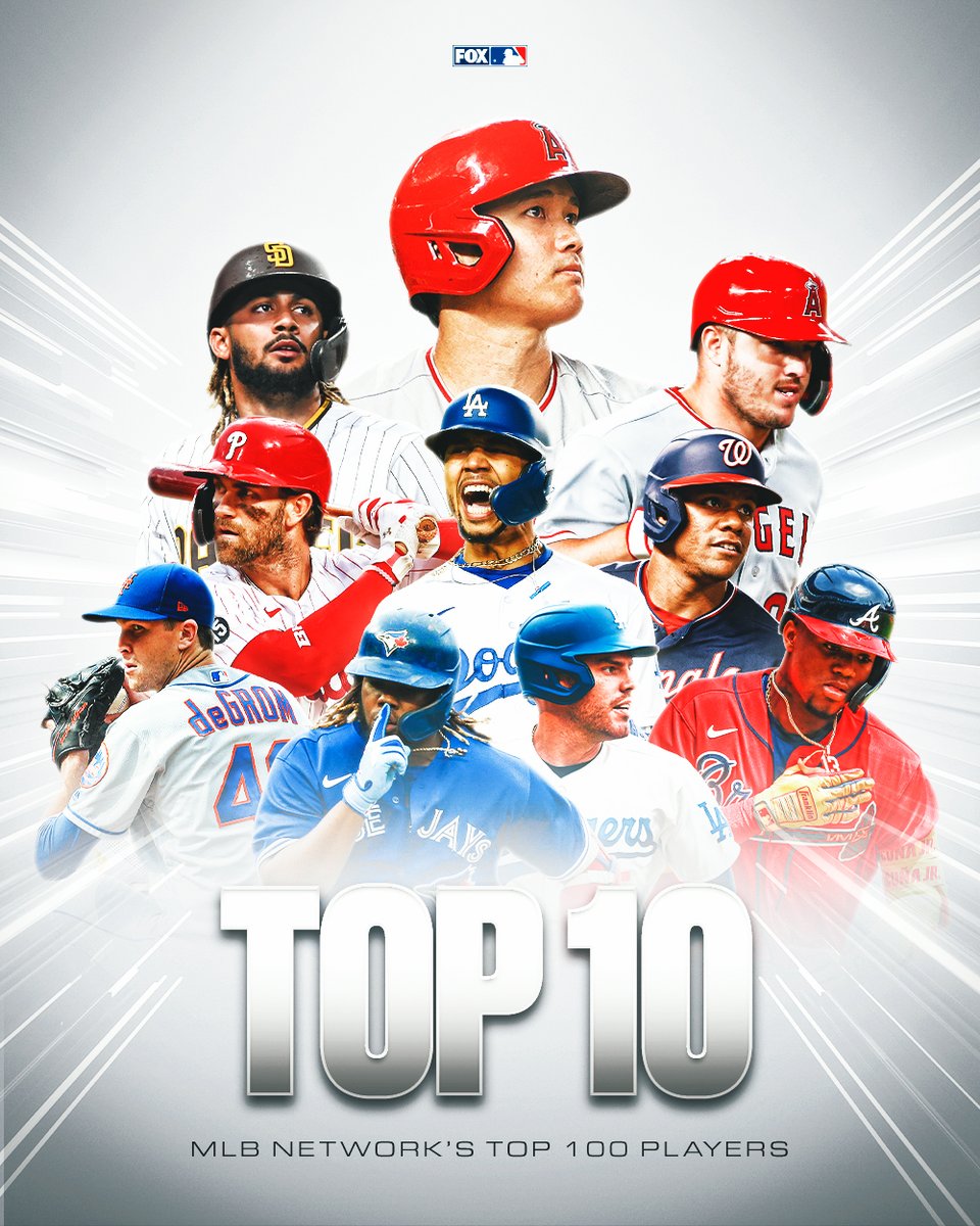 MLBONFOX's tweet photo. MLB Network's Top 10 Players:

1. Shohei Ohtani
2. Mike Trout
3. Fernando Tatis Jr.
4. Juan Soto
5. Bryce Harper
6. Mookie Betts
7. Jacob deGrom
8. Vladdy Jr.
9. Freddie Freeman
10. Ronald Acuña Jr. https://t.co/fnLSyTpKsj