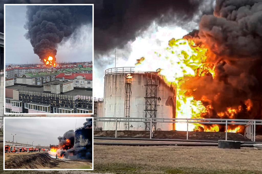 nypost's tweet photo. Ukraine accused of revenge airstrike on major Russian fuel depot https://t.co/DLzuE6xBPP https://t.co/GSr1Q31Ypu