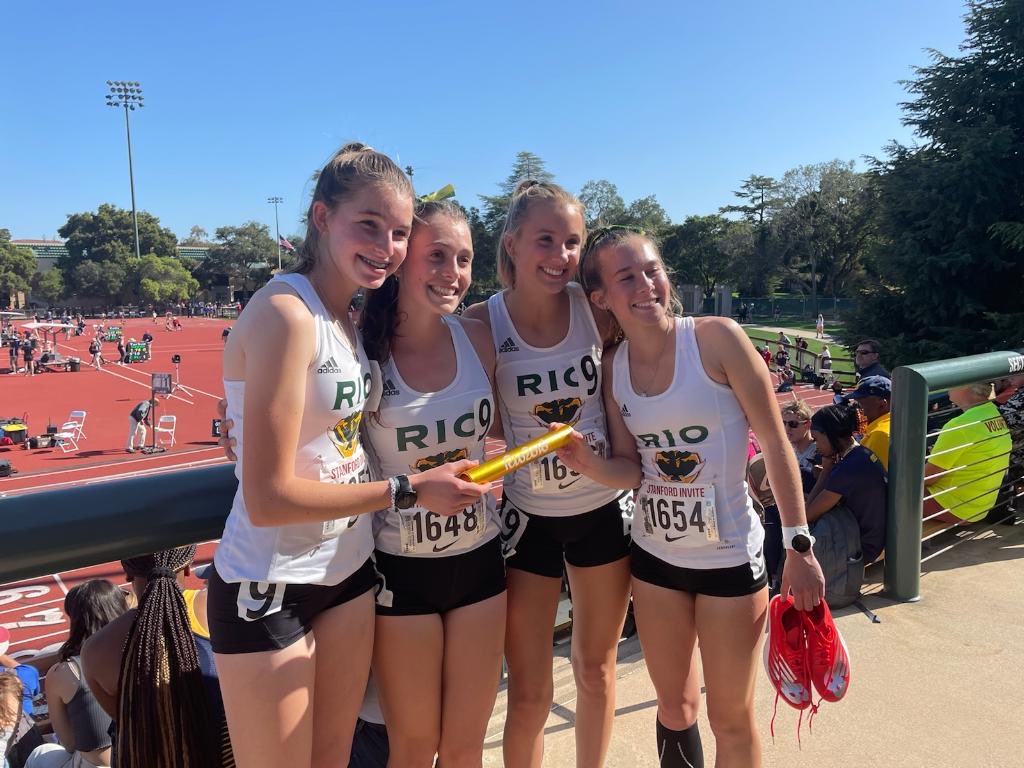 Rio girls DMR relay school record goes down at Stanford invite! Congratulations Olivia 1200m, Josie 400m, Summer 800m, and Kaylee 1600m Time of 12:45. ⁦<a href="/OneRioAmericano/">OneRio Americano</a>⁩ ⁦<a href="/cifsjs/">CIF Sac-Joaquin Section</a>⁩
