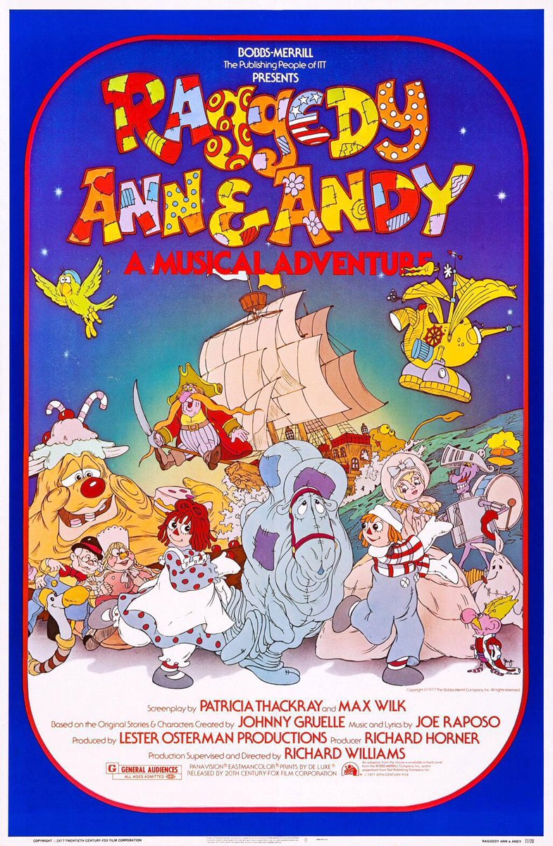 FilmNewsNos's tweet photo. 🎬MOVIE HISTORY: 45 years ago today, April 1, 1977, the movie ‘Raggedy Ann & Andy: A Musical Adventure’ opened in theaters!
#ClaireWilliams #DidiConn #MarkBaker #MasonAdams #AllenSwift #HettyGalen #SheldonHarnick #ArdythKaiser #MargeryGray #NikiFlacks #GeorgeSIrving #ArnoldStang https://t.co/owPFqgyWmy