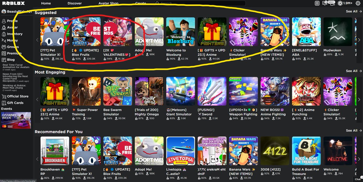 This April Fools joke is clever and funny, but the fact that the same games are 'Suggested' for everyone is just unacceptable @robloxdevrel. We were promised better game discovery at RDC... And still... Nothing has changed. Support improvement here: devforum.roblox.com/t/1700665