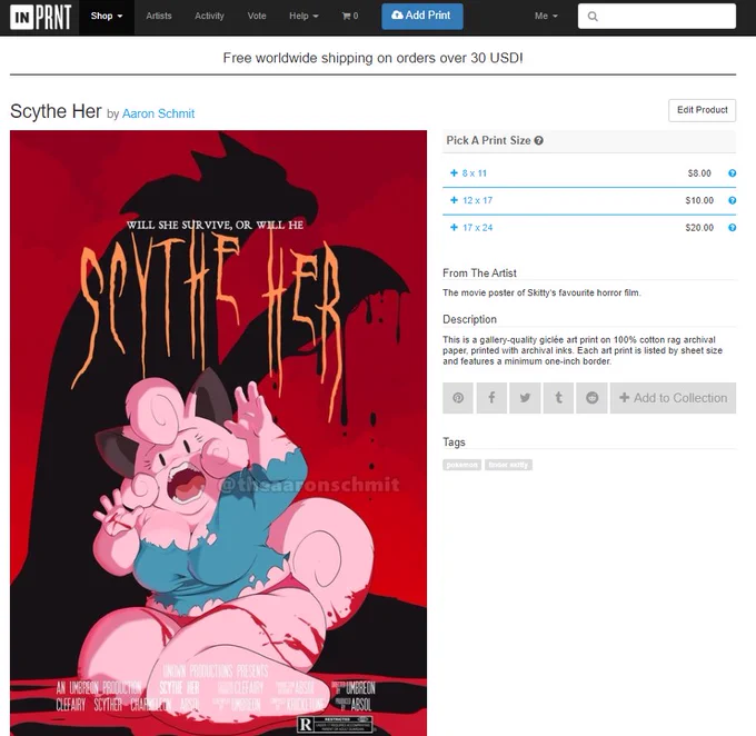 GOOD NEWS! The Scythe Her poster is now available on my print shop!

https://t.co/t8jPJO0uZQ

If you've been loving the Tinder Skitty comics and wanna support it, why not pick up a poster from Skitty's favourite horror movie? #TinderSkitty 