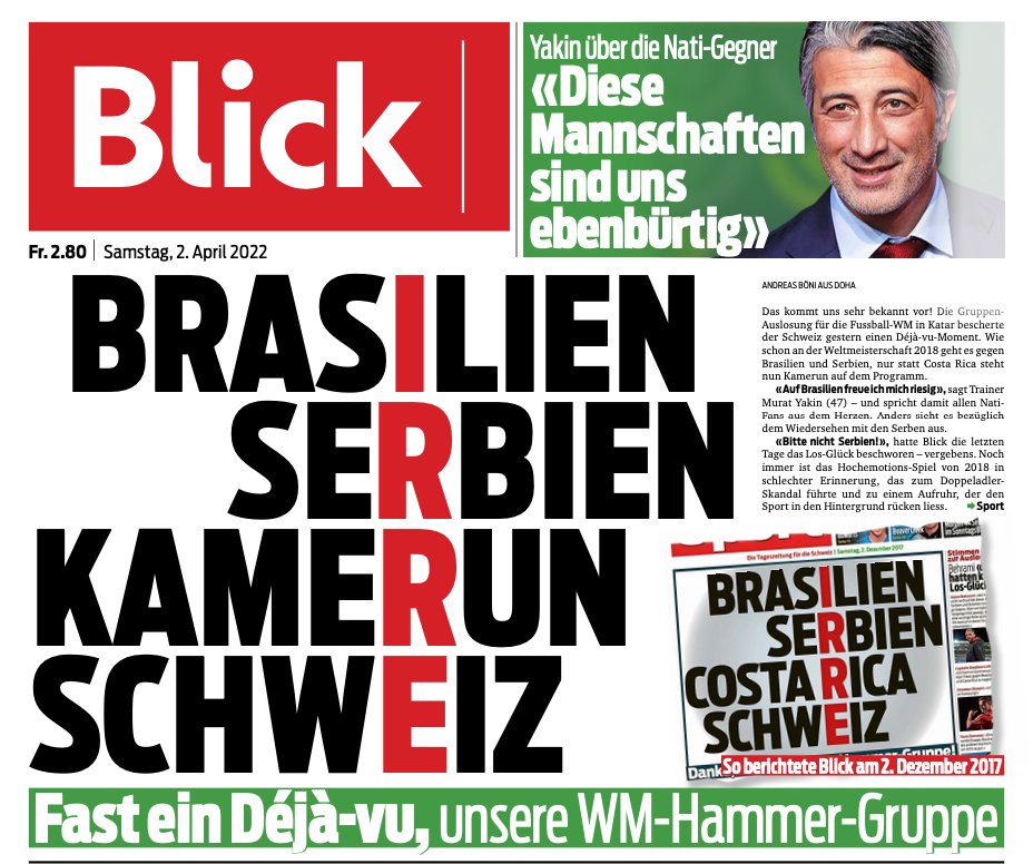 Plagiat! <a href="/Blickch/">Blick </a> zur #WM2022 fast identisch mit <a href="/Blickch/">Blick </a> zur WM 2018. Kläger, Angeklagter, Anwalt, Gegenanwalt, Kronzeuge und Richter in Personalunion – und weit und breit kein Schiri, der die rote Karte zückt. #Katar strophal.