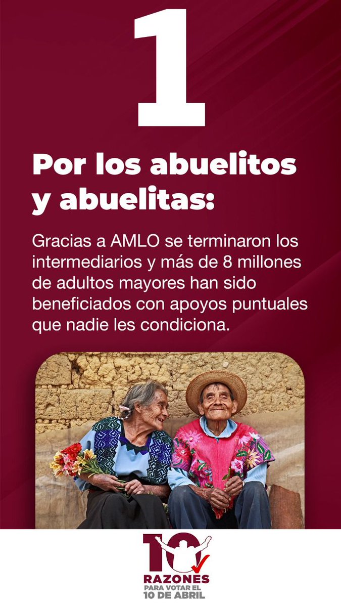 BrendaJV15's tweet photo. POR LOS ADULTOS MAYORES #EstamosContigoAMLO #QueSigaAMLO #Mis10PorAndrés https://t.co/REo2arXavq