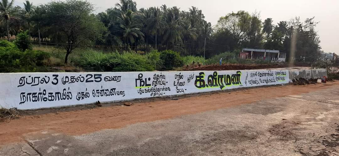 TaViran's tweet photo. தென்காசியில்  சுவரெழுத்து பிரச்சாரம். https://t.co/pS10egweYb