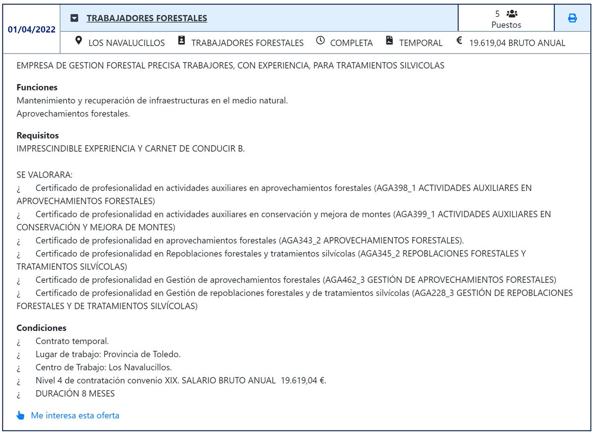 TRABAJADORES FORESTALES
5  Puestos
LOS NAVALUCILLOS
e-empleo.jccm.es/ofertas/jsp/bu…