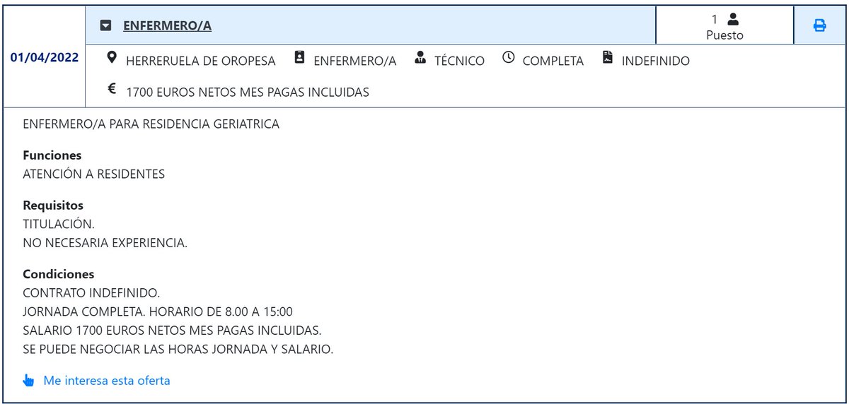 HERRERUELA DE OROPESA
ENFERMERO/A PARA RESIDENCIA GERIATRICA
e-empleo.jccm.es/ofertas/jsp/bu…